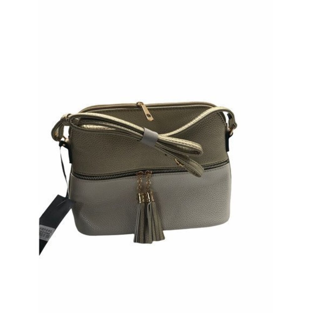 Crossbody Bag Womens Gold Two Tone Tassel Faux Leather Purse